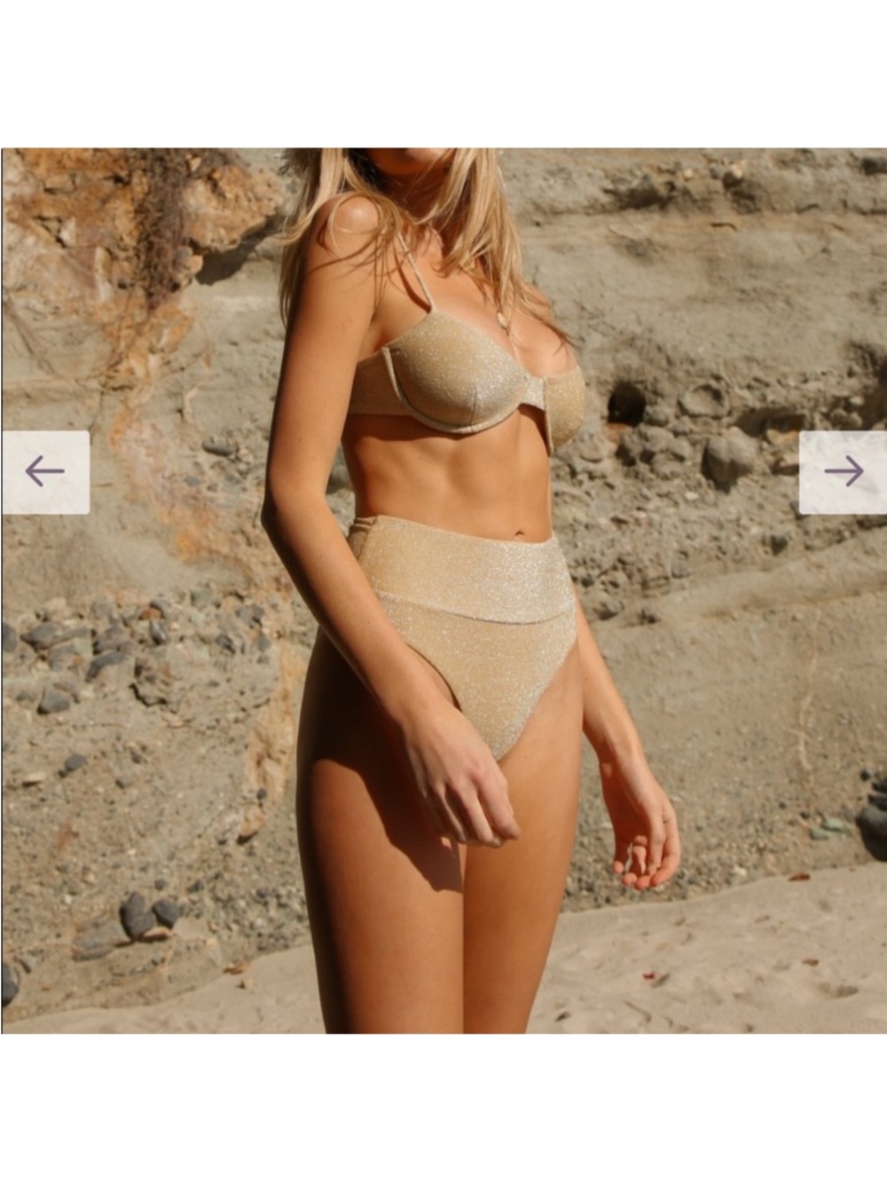 Shimmering High-Waist Bikini Set in Champagne